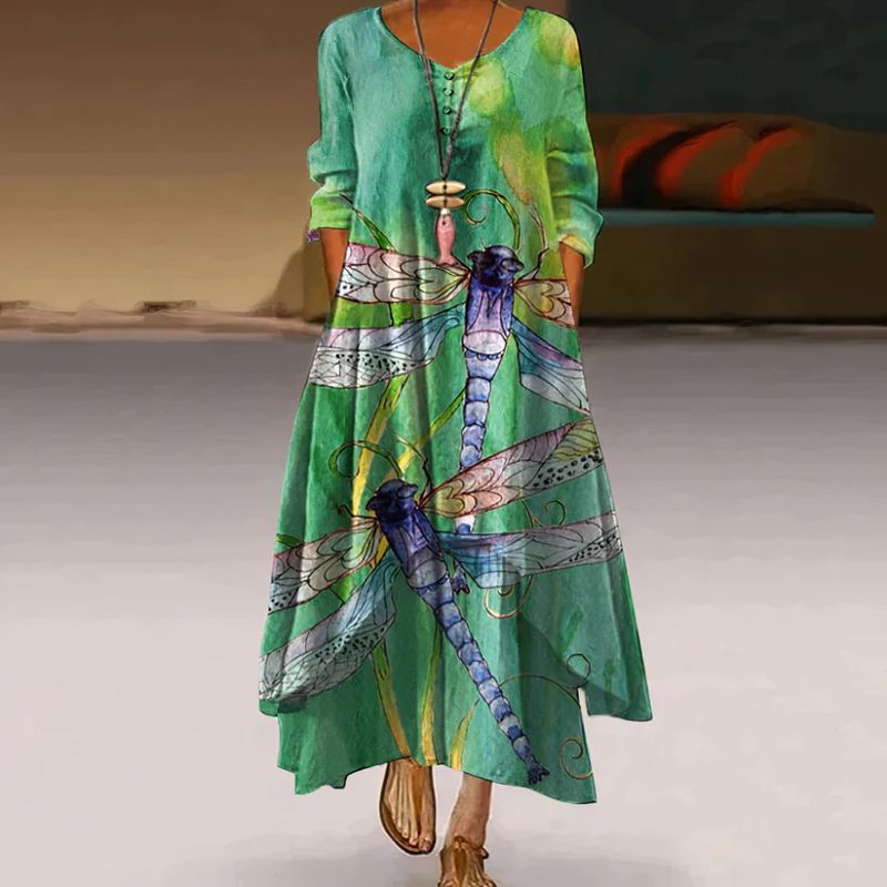 Breathable Lined Maxi Dress for Women – Long Sleeve Summer Style