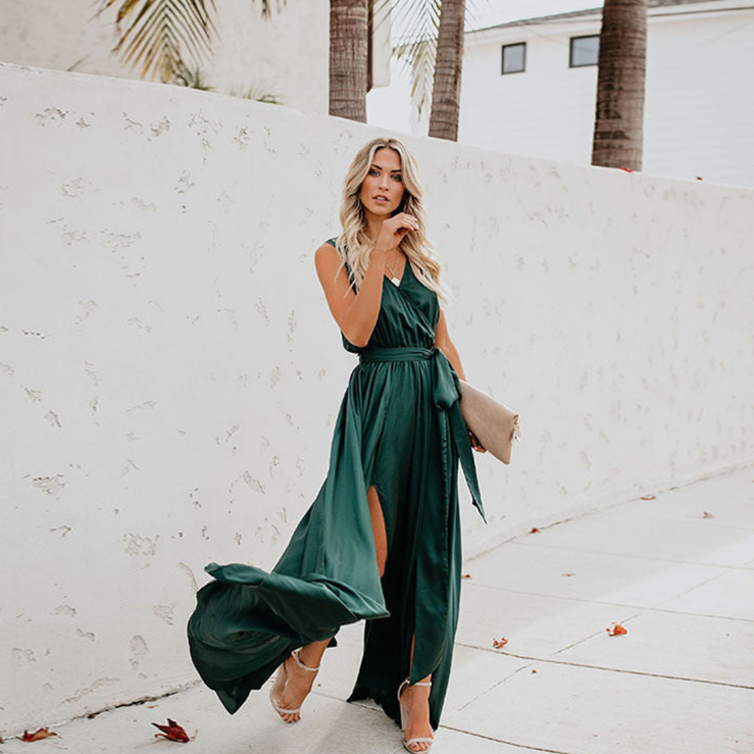 Airy Elegant Maxi Dress with Side Slit and Waistband for Women