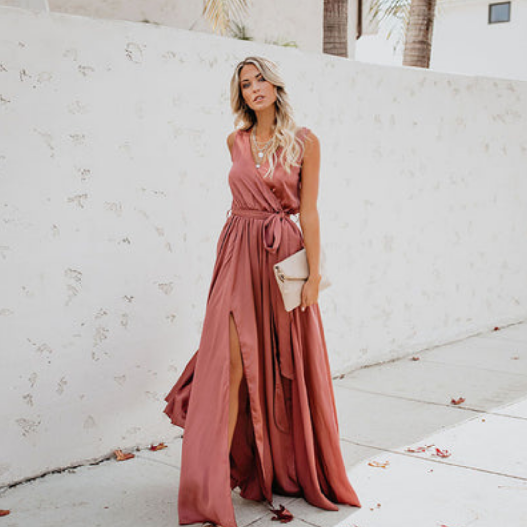 Airy Elegant Maxi Dress with Side Slit and Waistband for Women