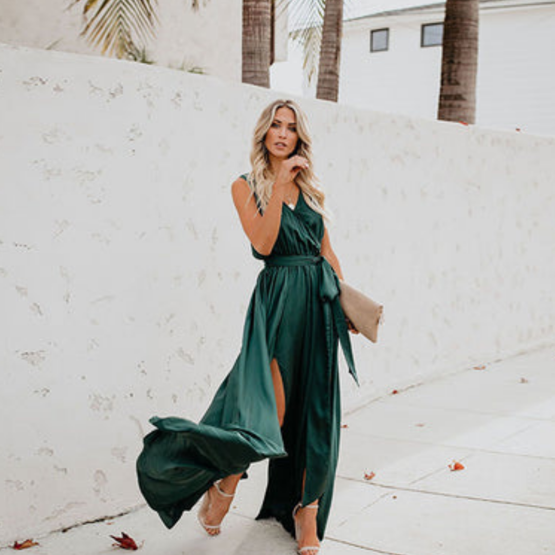 Airy Elegant Maxi Dress with Side Slit and Waistband for Women