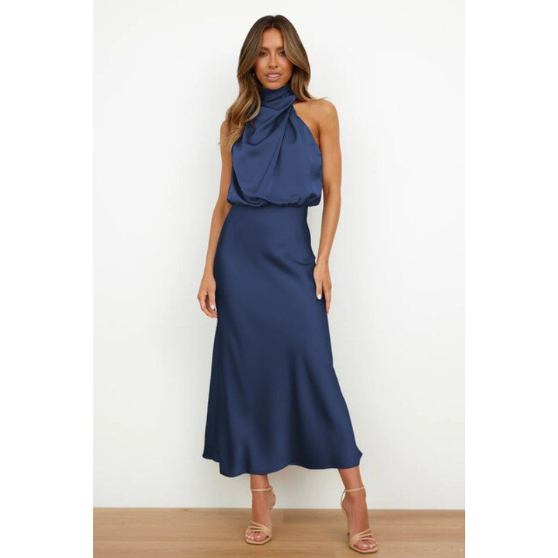 Chic Midi Halter Neck Evening Dress for Women