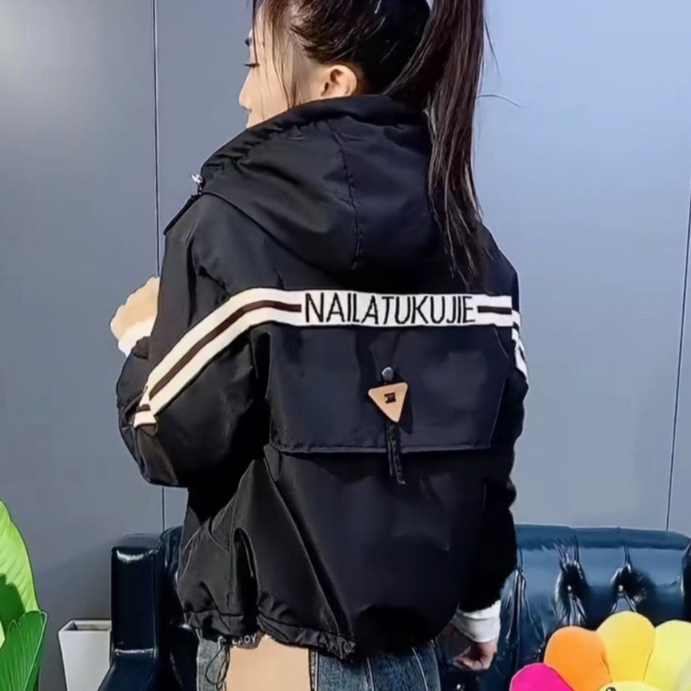 Hooded Windbreaker Jacket with Stripes for Women - Simonetta