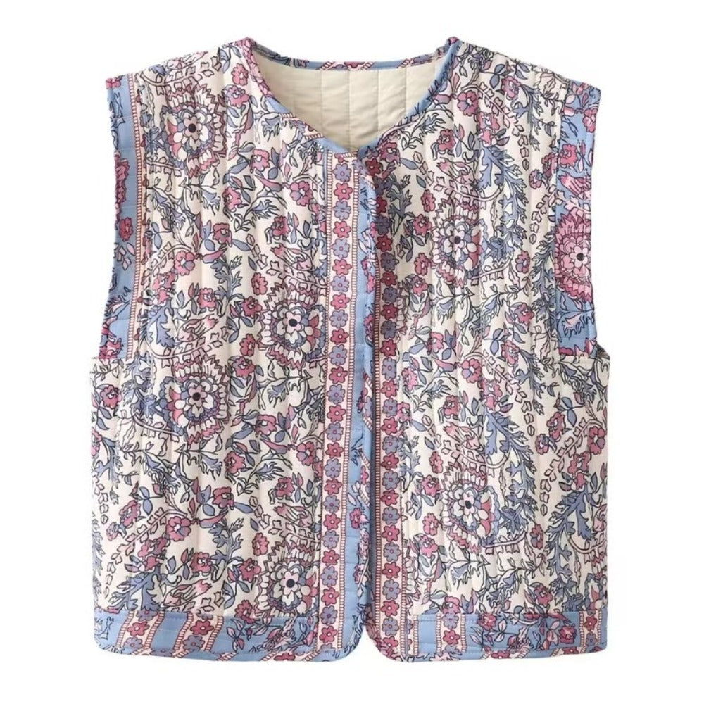 Floral Print Quilted Vest for Women - Gemma