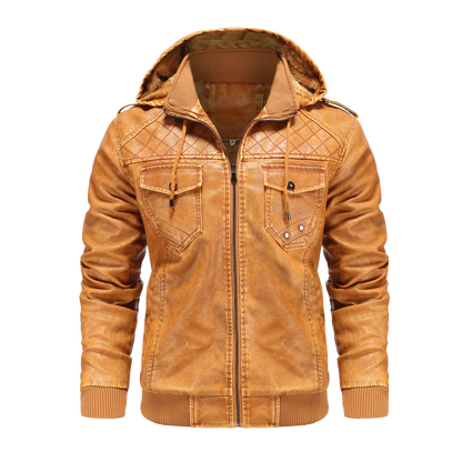 Men's Hooded Leather Jacket | Winter