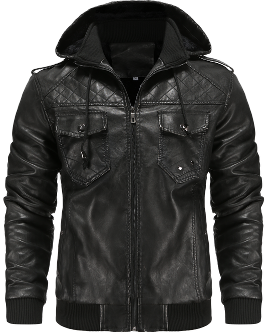 Men's Hooded Leather Jacket | Winter