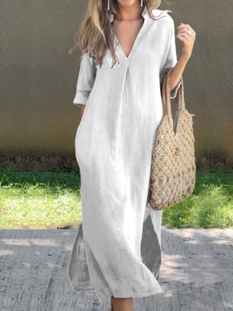 Timeless Summer Dress for Women – V-Neck & Midi Length
