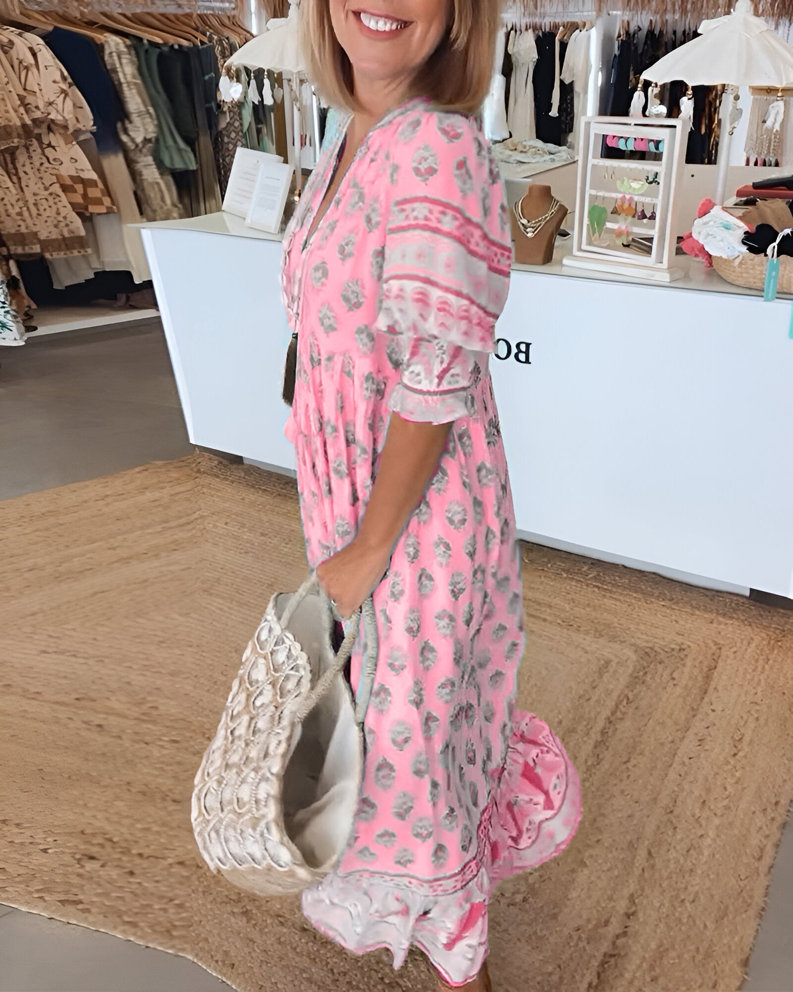 Boho-Style Floral V-Neck Maxi Dress for Women