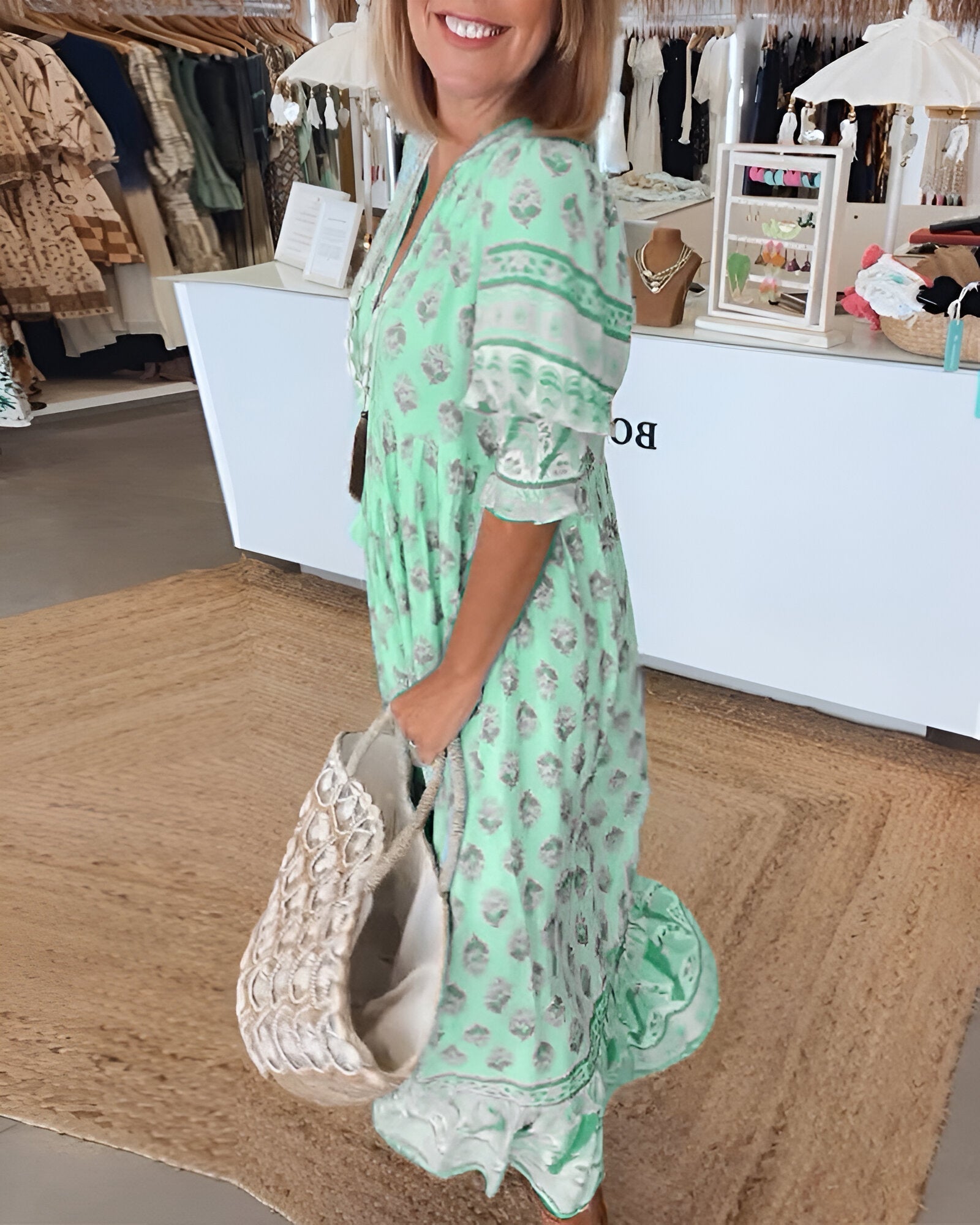 Boho-Style Floral V-Neck Maxi Dress for Women