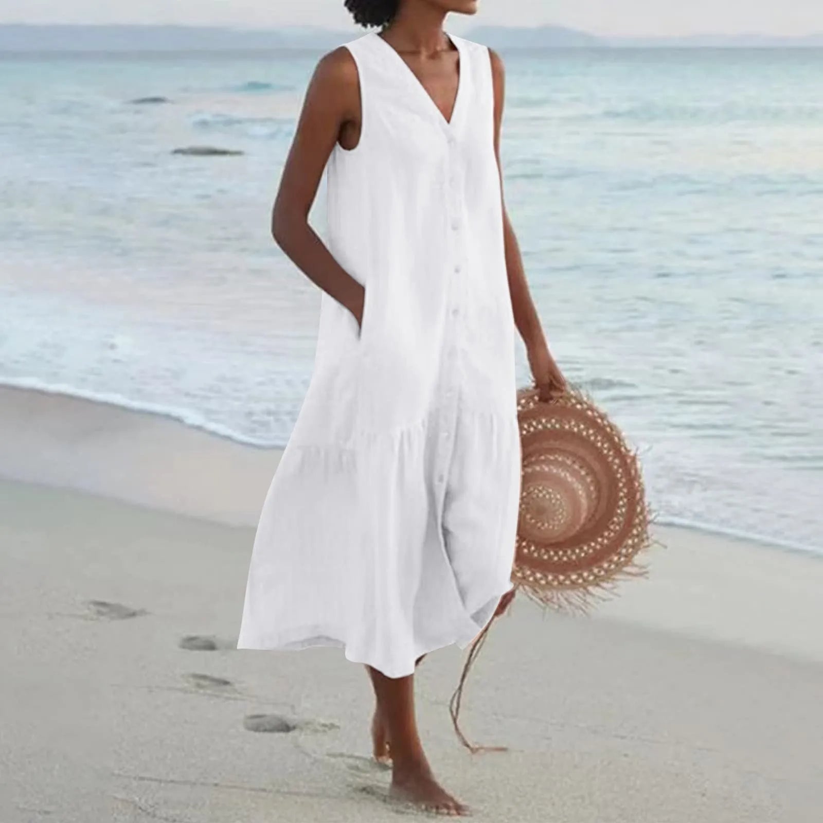 Summer Midi Dress for Women – Button Down Design