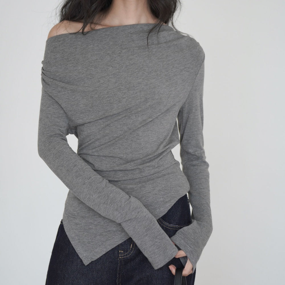 Gray Off Shoulder Long Sleeve Top for Women - Giuliana