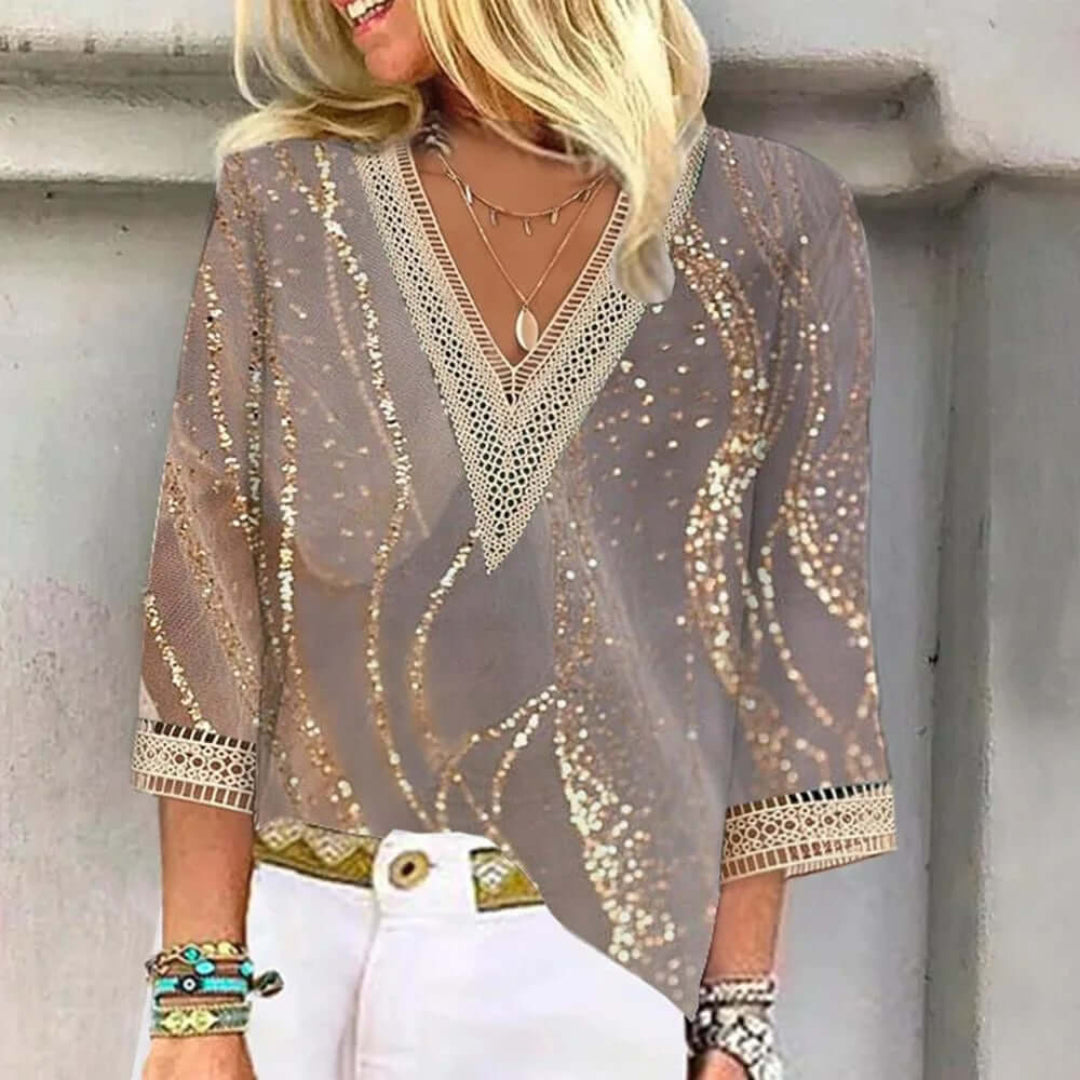 Soft Ombre V-Neck Blouse with Half Sleeves for Women