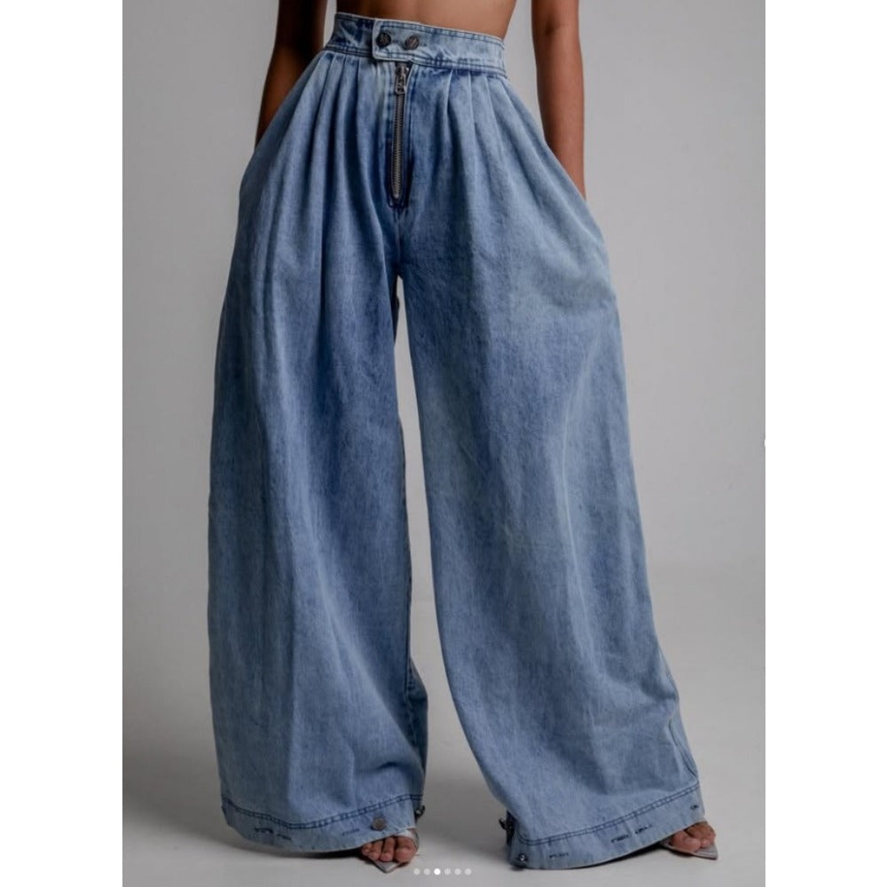 Light Blue Wide Leg High Waist Jeans for Women - Carla