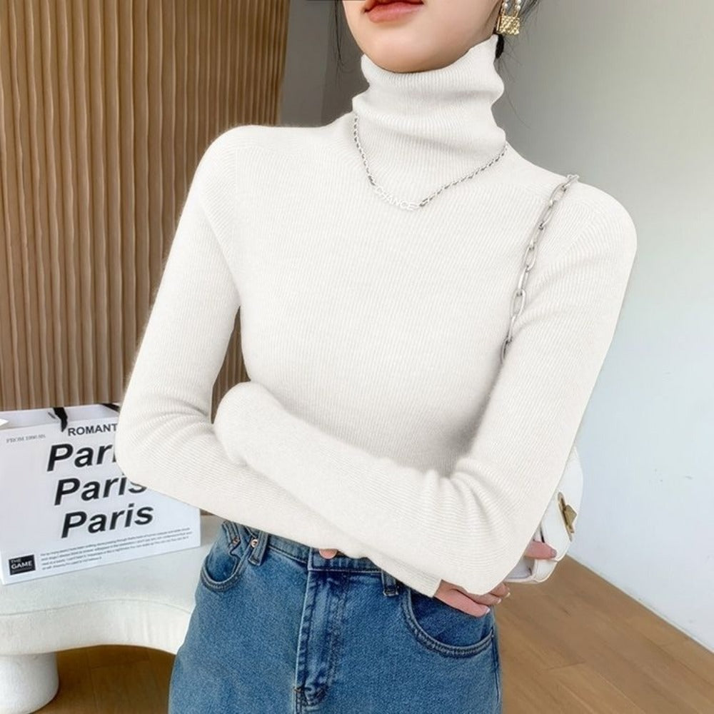 Ribbed Knit Turtleneck Long Sleeve Sweater for Women - Euridice
