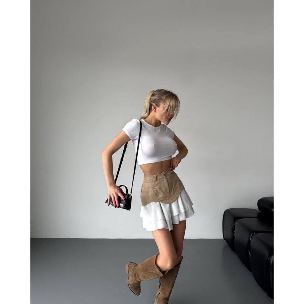 High-Waisted Mini Skirt with Button Detail for Women - Clotilde
