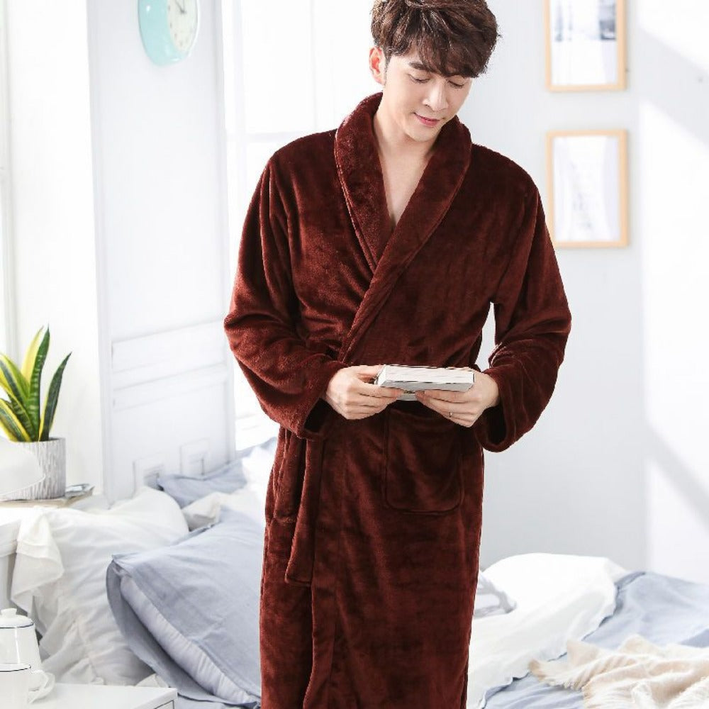 Fleece Bathrobe with Belt and Pockets for Men - Alessandra
