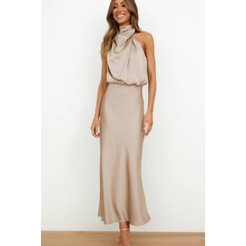 Chic Midi Halter Neck Evening Dress for Women