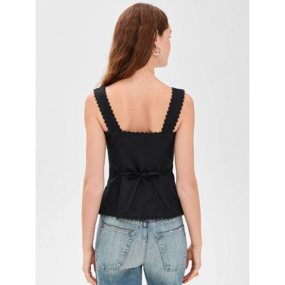 Button Down Sleeveless Top with Lace Trim for Women - Cosima