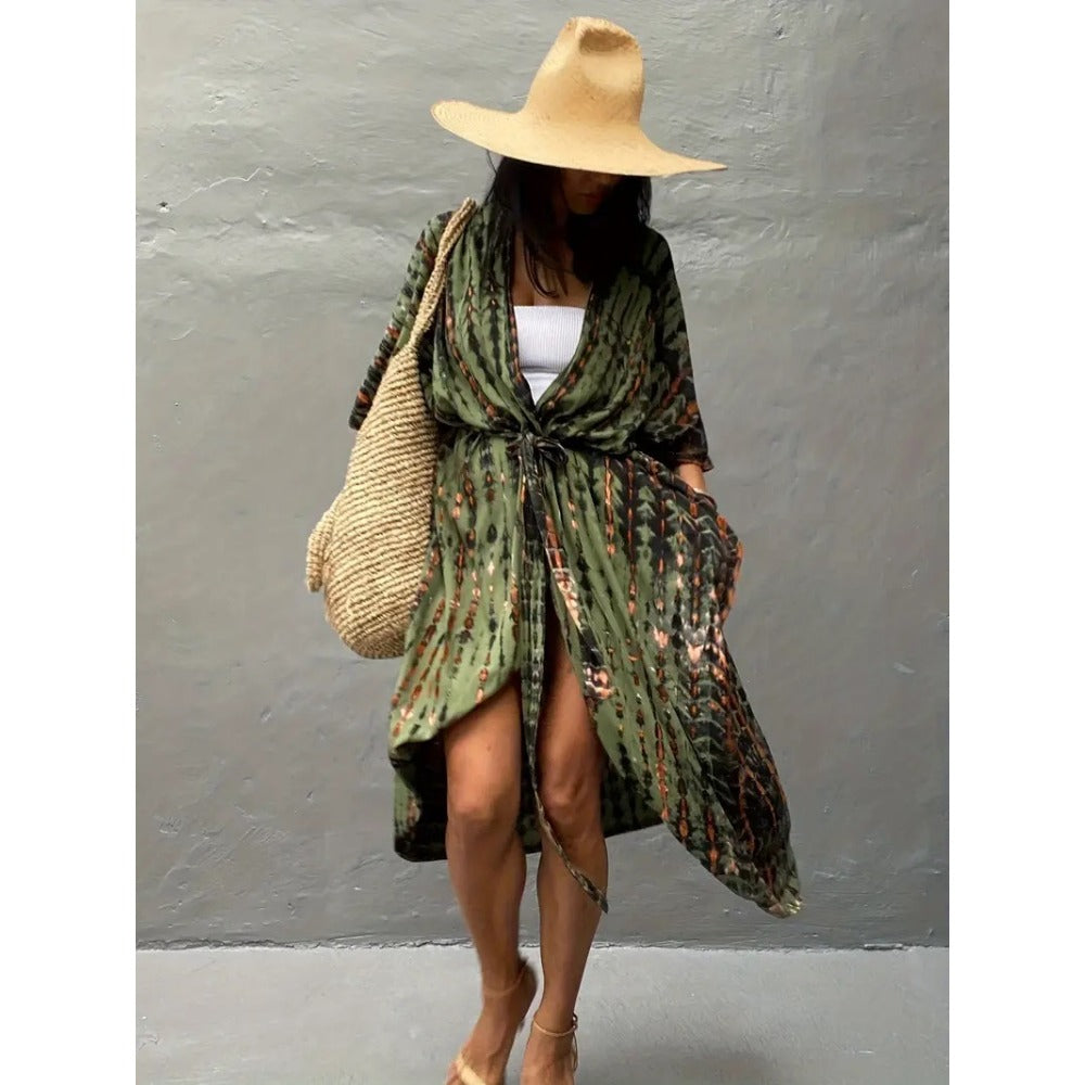 Tie Dye Maxi Kimono with Belt for Women - Viola