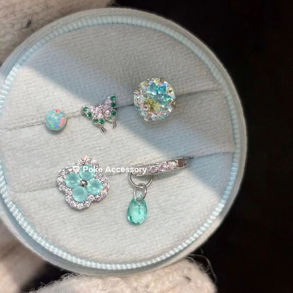 Green Crystal Butterfly and Flower Earring Set for Women - Valentina