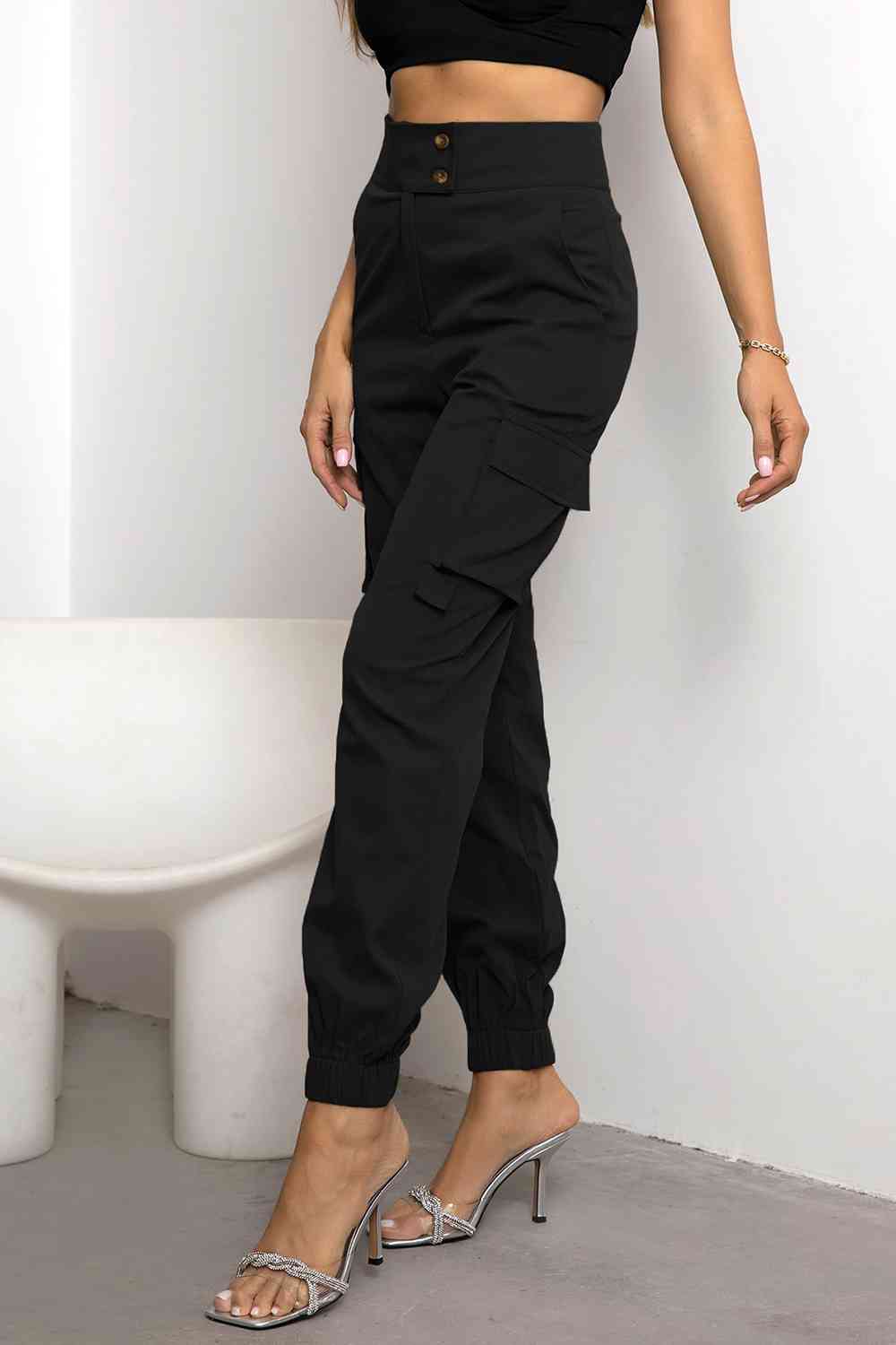 High Waist Cargo Trousers with Pockets for Women