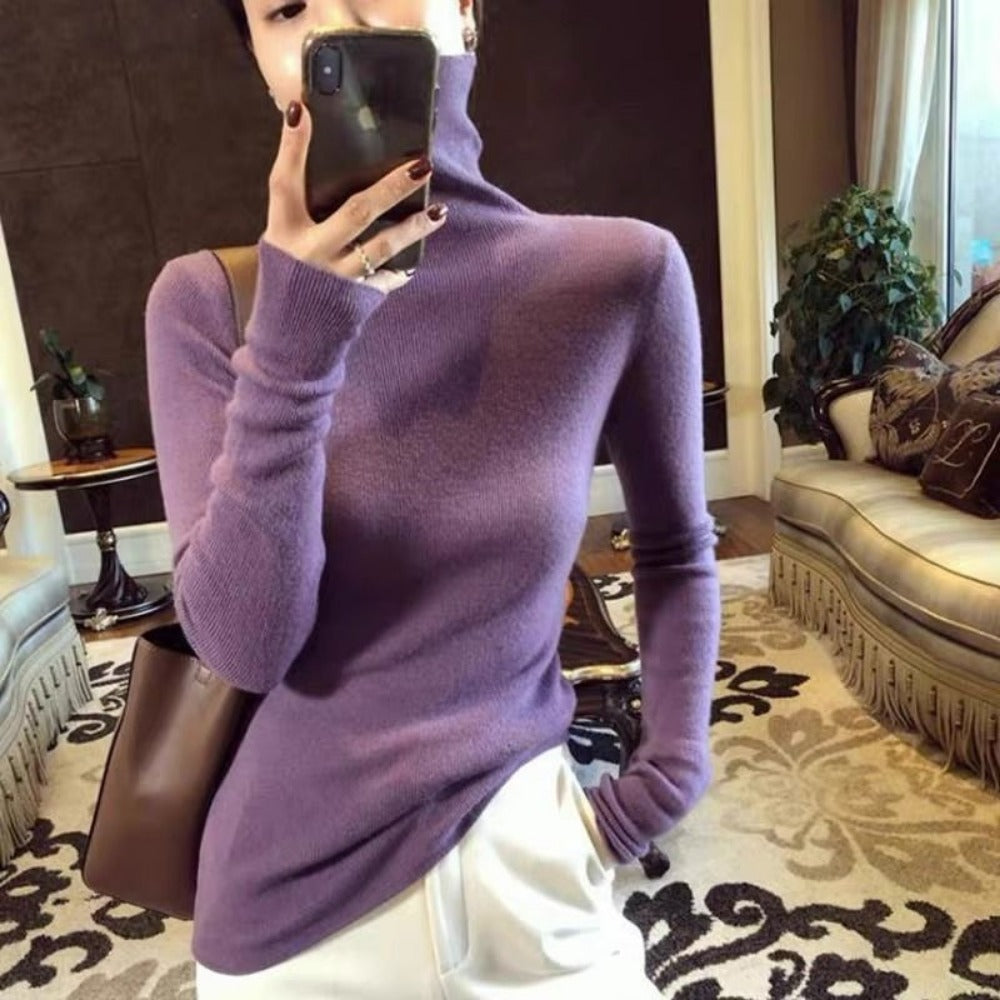 Ribbed Knit Turtleneck Long Sleeve Sweater for Women - Euridice