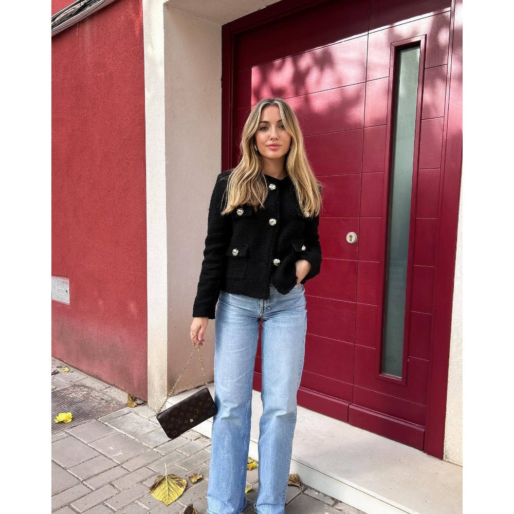 Tweed Button Up Long Sleeve Jacket for Women - Gianna