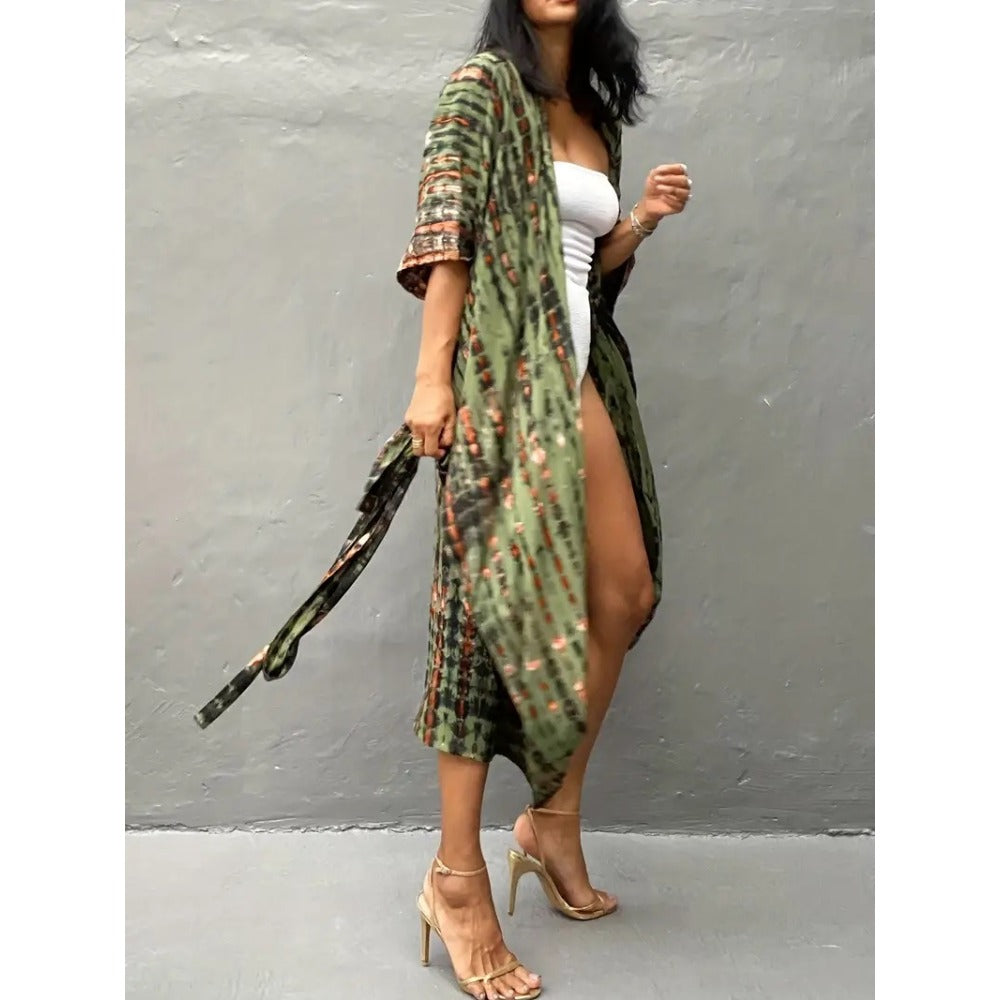 Tie Dye Maxi Kimono with Belt for Women - Viola