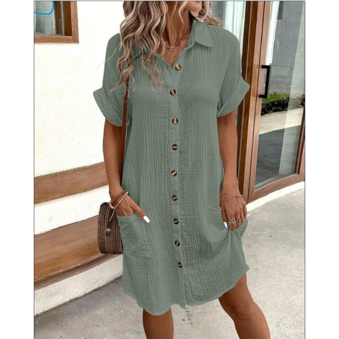 Summer Shirt Dress with Button Placket for Women | Casual Chic Style