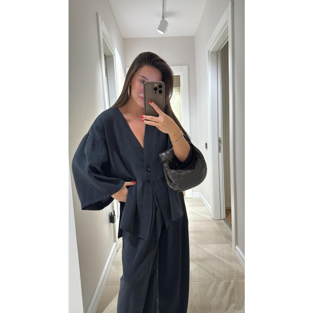 V-Neck Wide Leg Two Piece Pants Set for Women - Rebecca