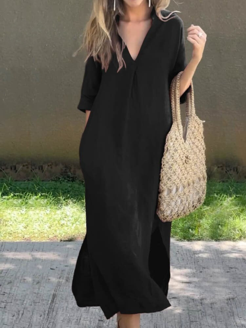 Timeless Summer Dress for Women – V-Neck & Midi Length