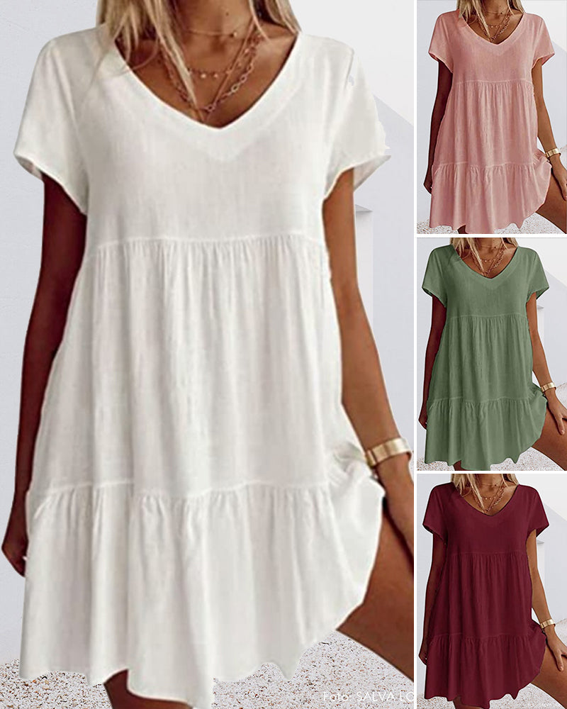 Soft Mini Summer Dress with V-Neck for Women