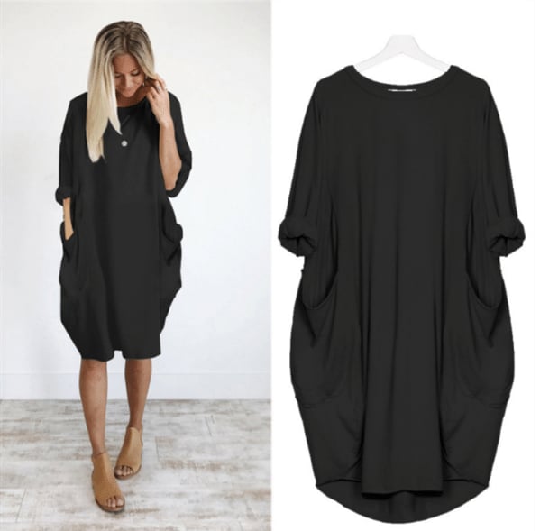 Casual Loose Fit Summer Midi Dress with Crew Neck for Women