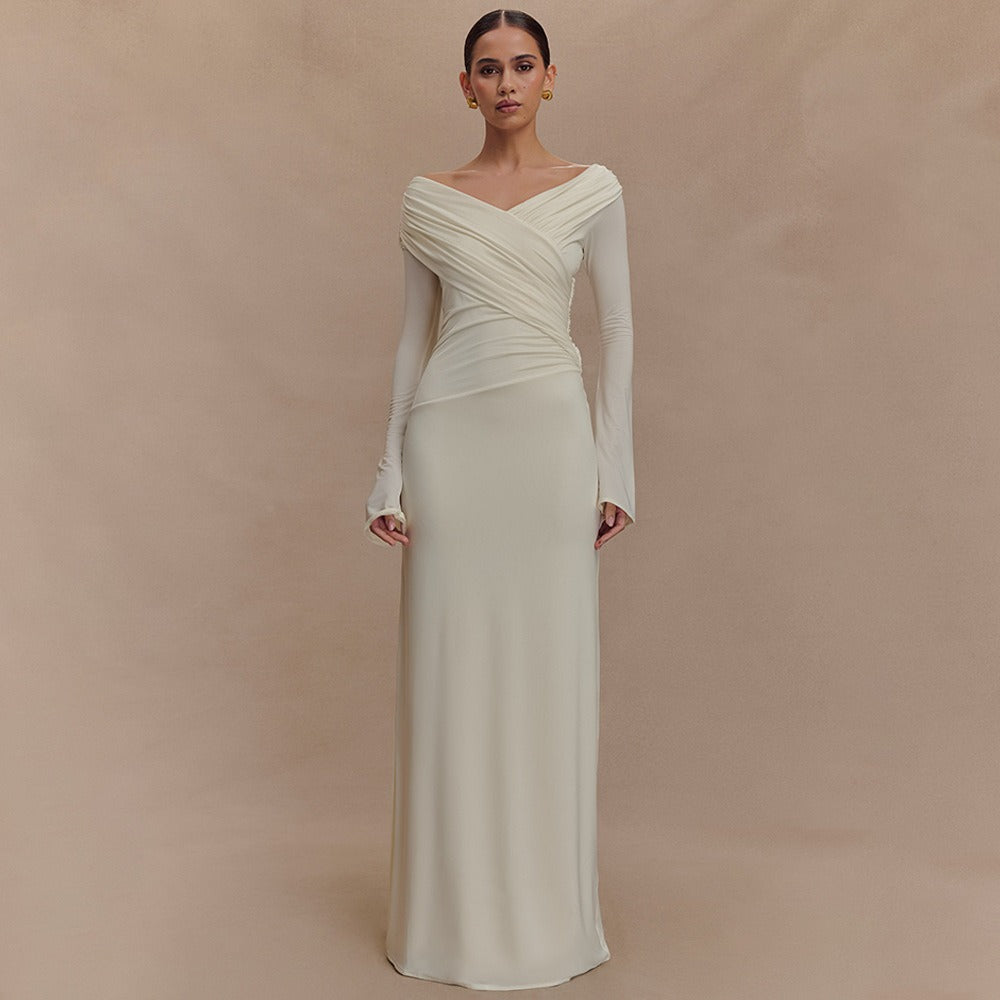 Long Sleeve Maxi Dress with Ruched Detail for Women - Immacolata