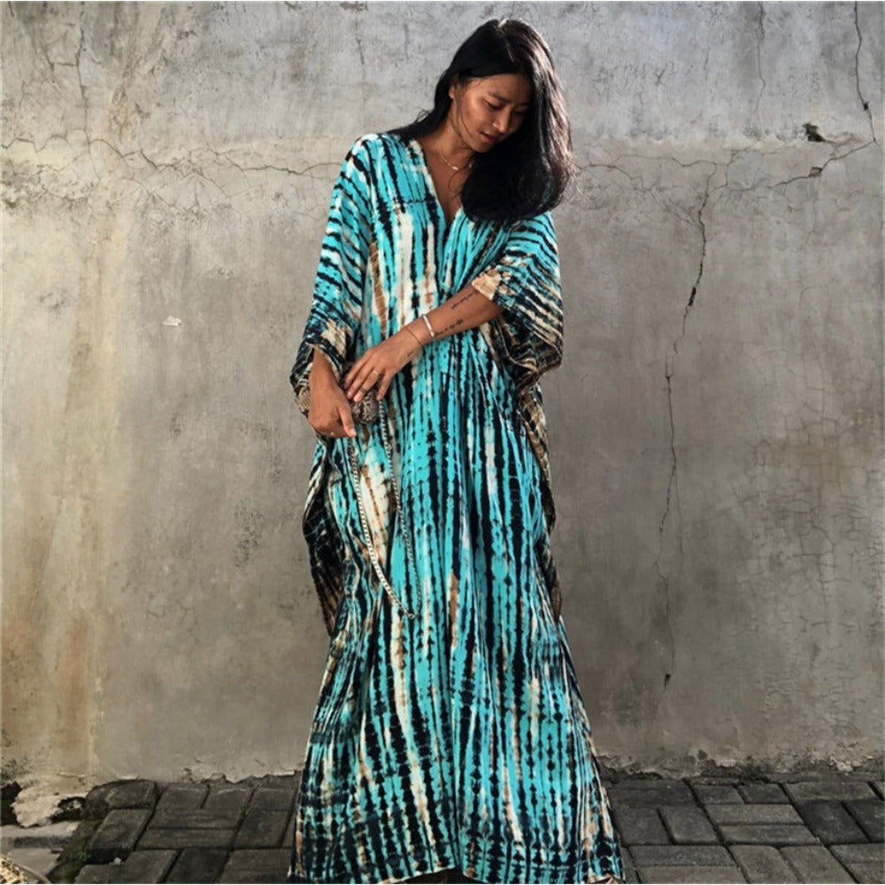 Tie Dye V-Neck Loose Maxi Dress for Women - Liliana