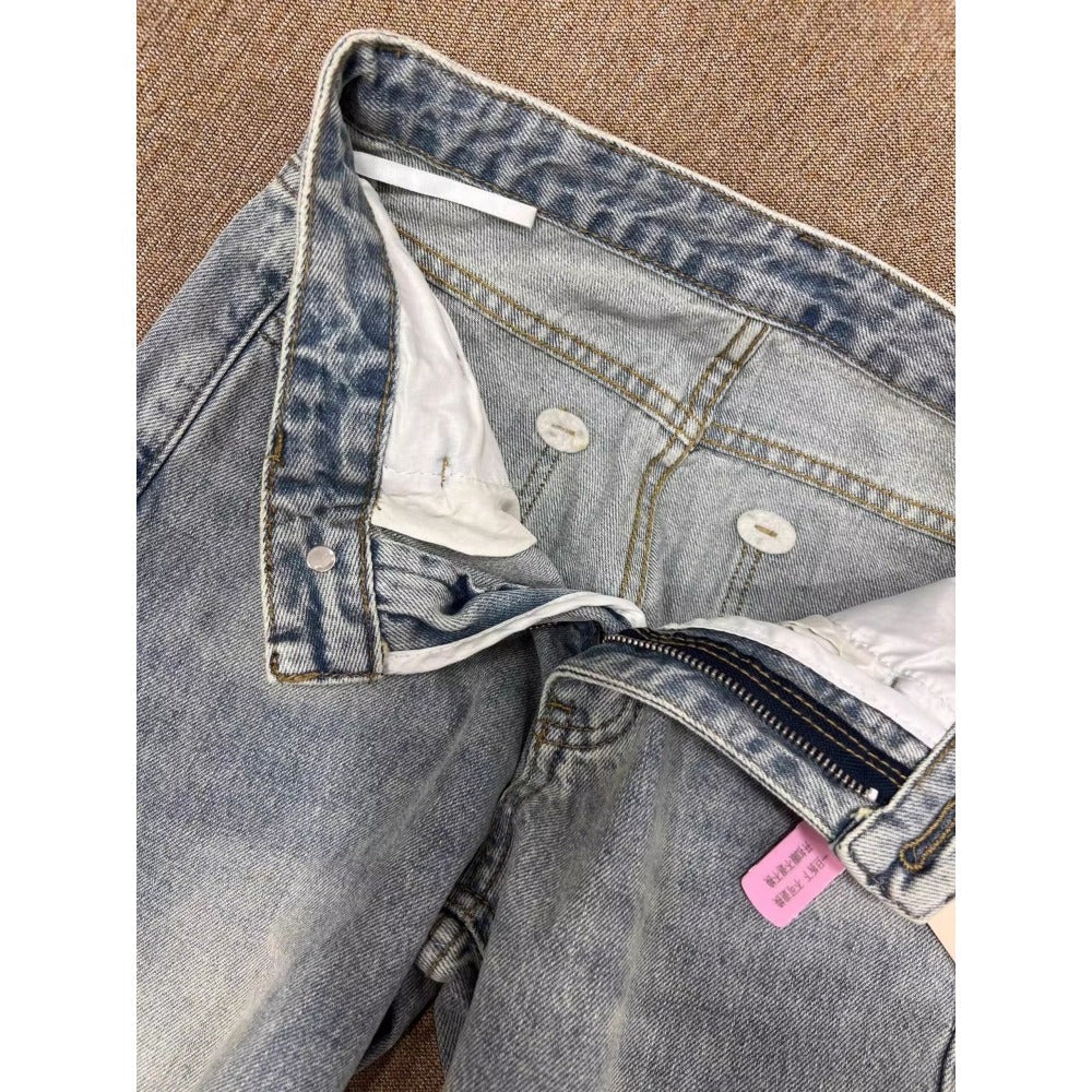 Light Blue Distressed Wide Leg Jeans for Women - Maristella