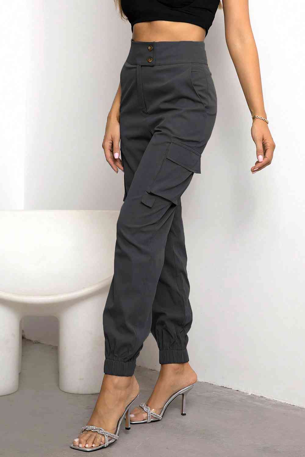High Waist Cargo Trousers with Pockets for Women