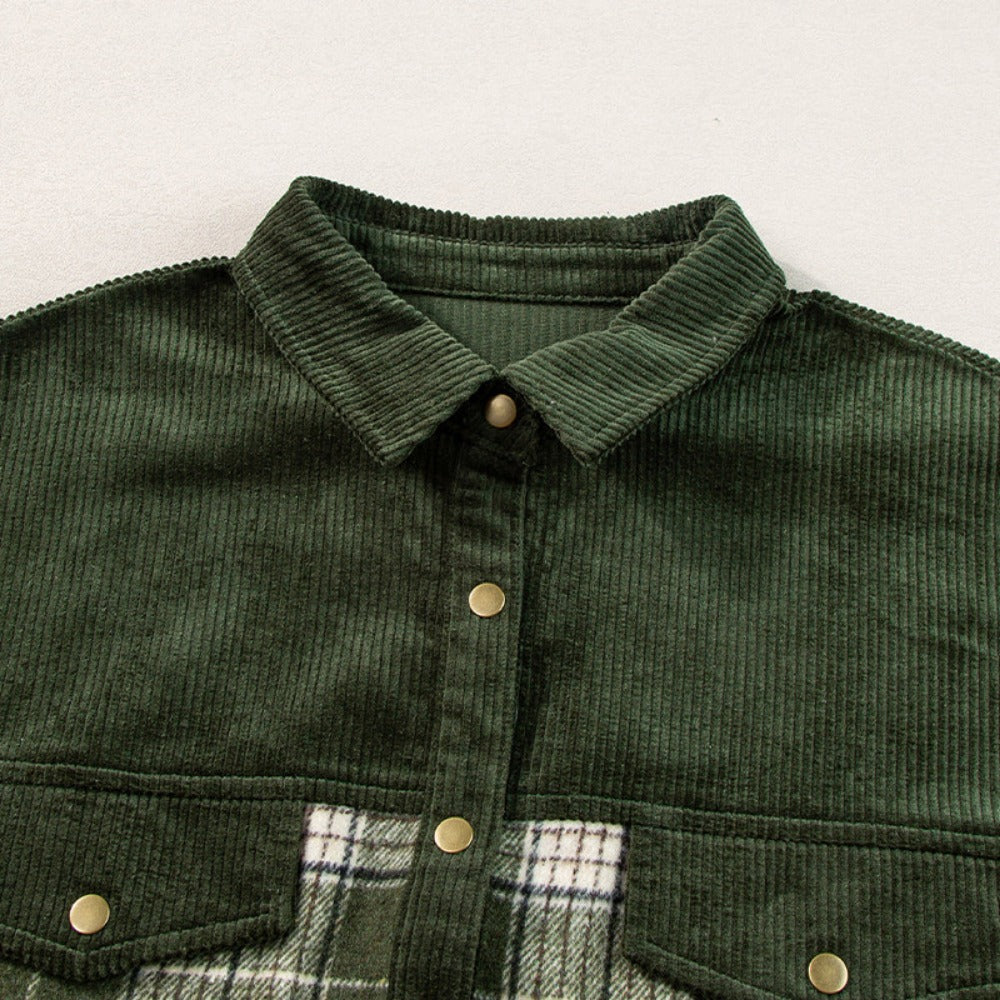 Green Plaid Button Down Long Sleeve Shirt for Women - Concetta