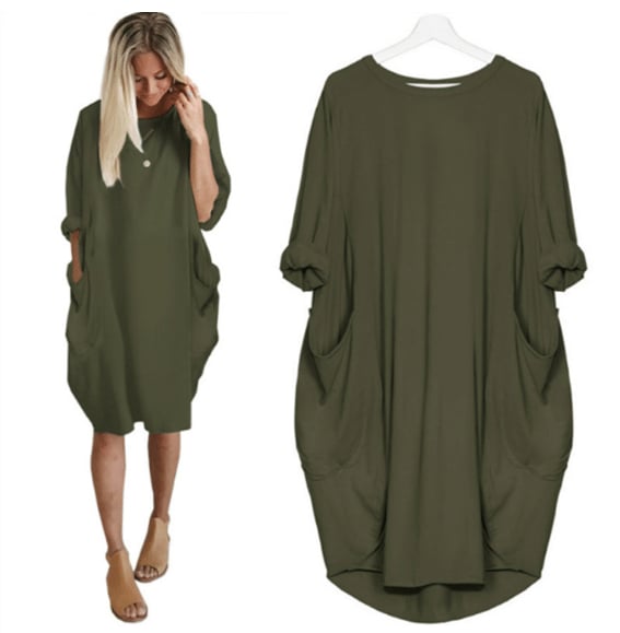 Casual Loose Fit Summer Midi Dress with Crew Neck for Women