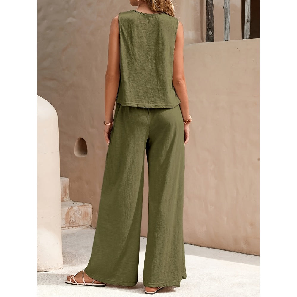 Sleeveless Top and Wide Leg Pants Set for Women - Rosaria