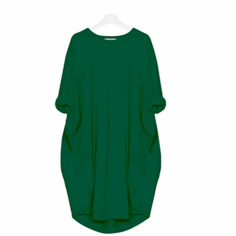Casual Loose Fit Summer Midi Dress with Crew Neck for Women