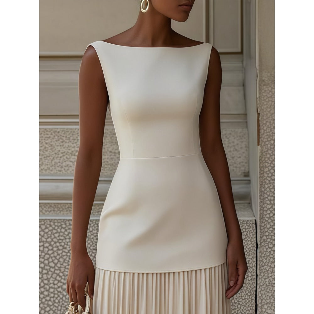 Sleeveless Maxi Dress with Pleated Skirt for Women - Giusy