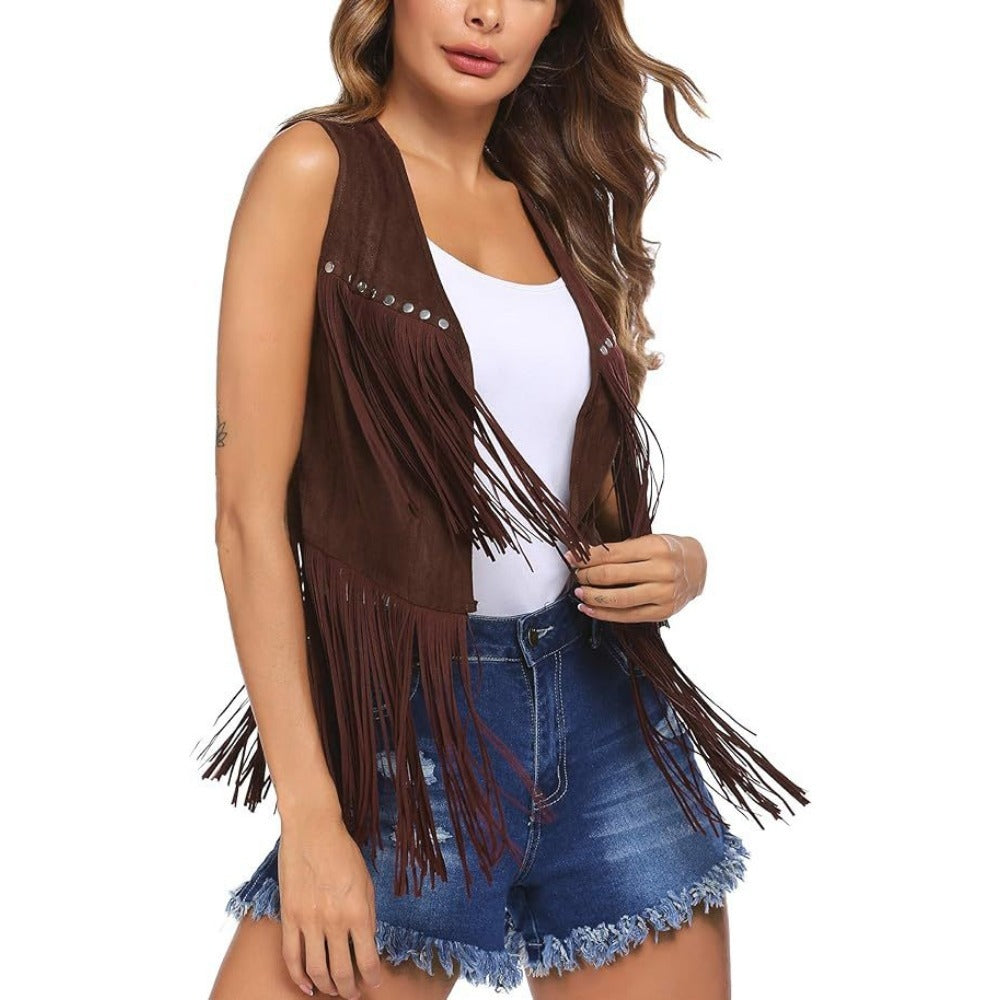 Fringe Vest with Stud Details for Women - Giada