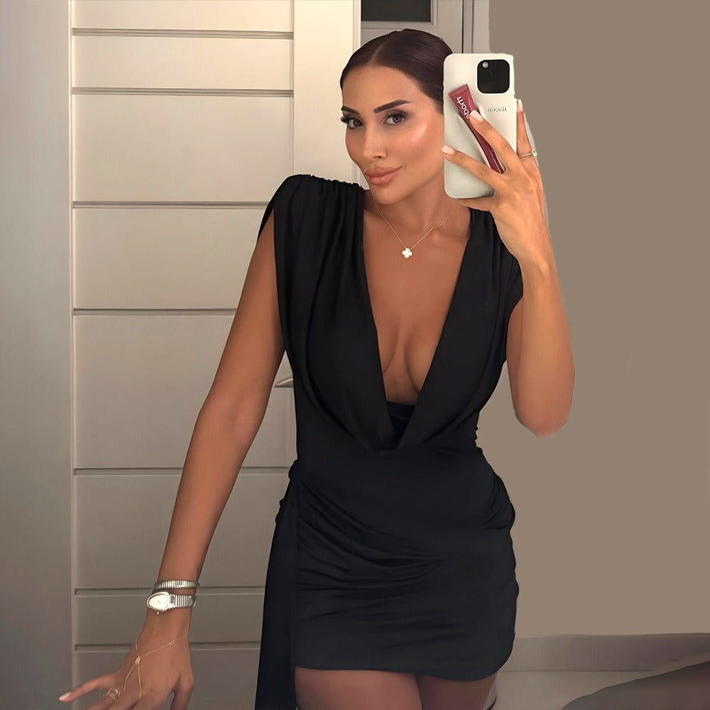 Mini Dress with Draped Neckline for Women - Dolores