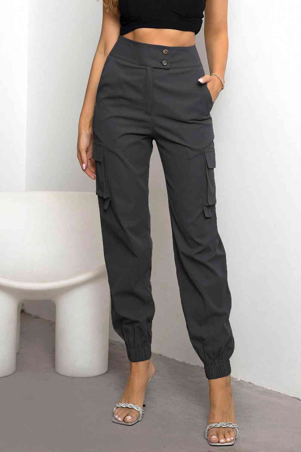 High Waist Cargo Trousers with Pockets for Women