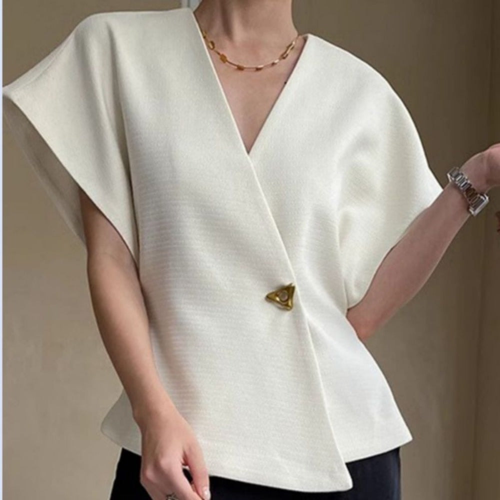 V Neck Wrap Short Sleeve Blouse for Women - Ottavia