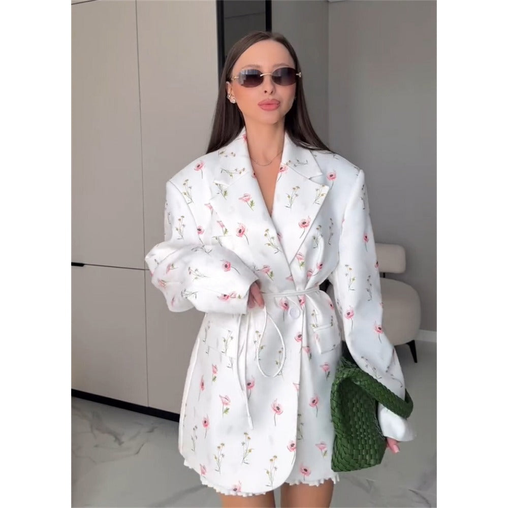 Floral Print Belted Blazer Jacket for Women - Giusy