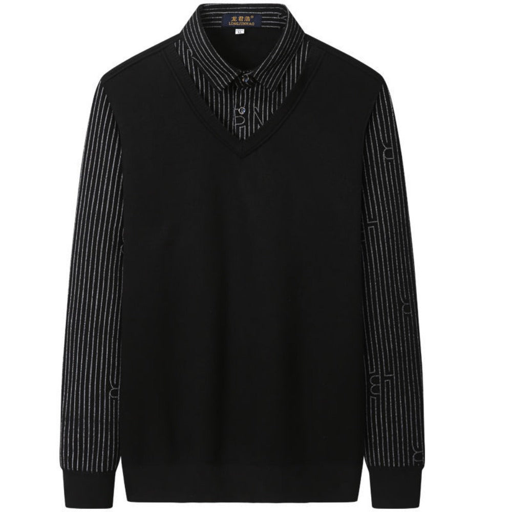 Fleece Lined V Neck Sweater with Collar for Men - Sibilla