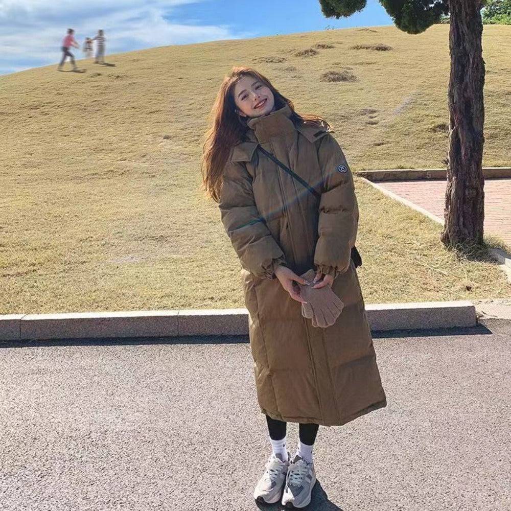 Long Puffer Coat with High Collar for Women - Alida