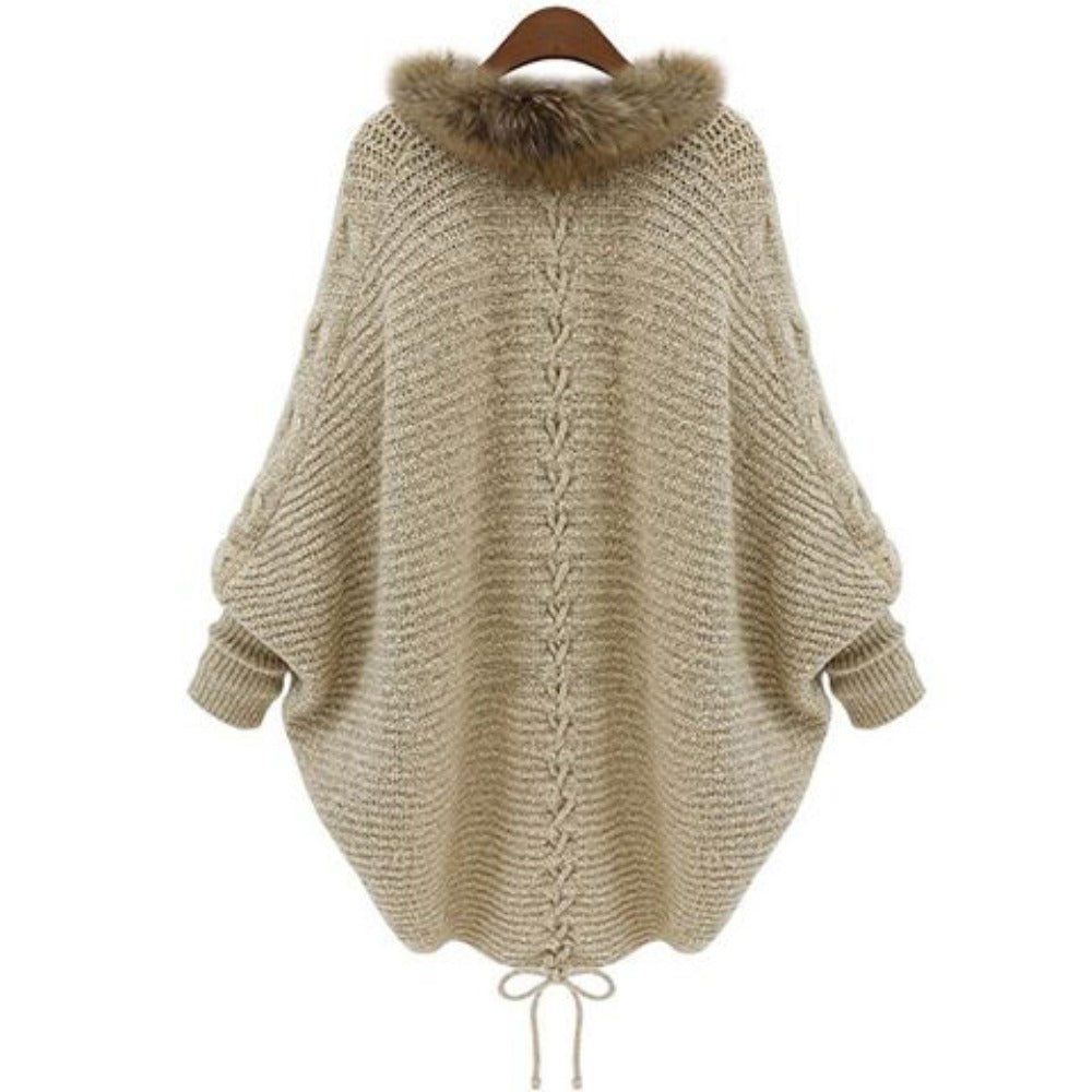Knit Cardigan with Faux Fur Collar for Women - Silvia