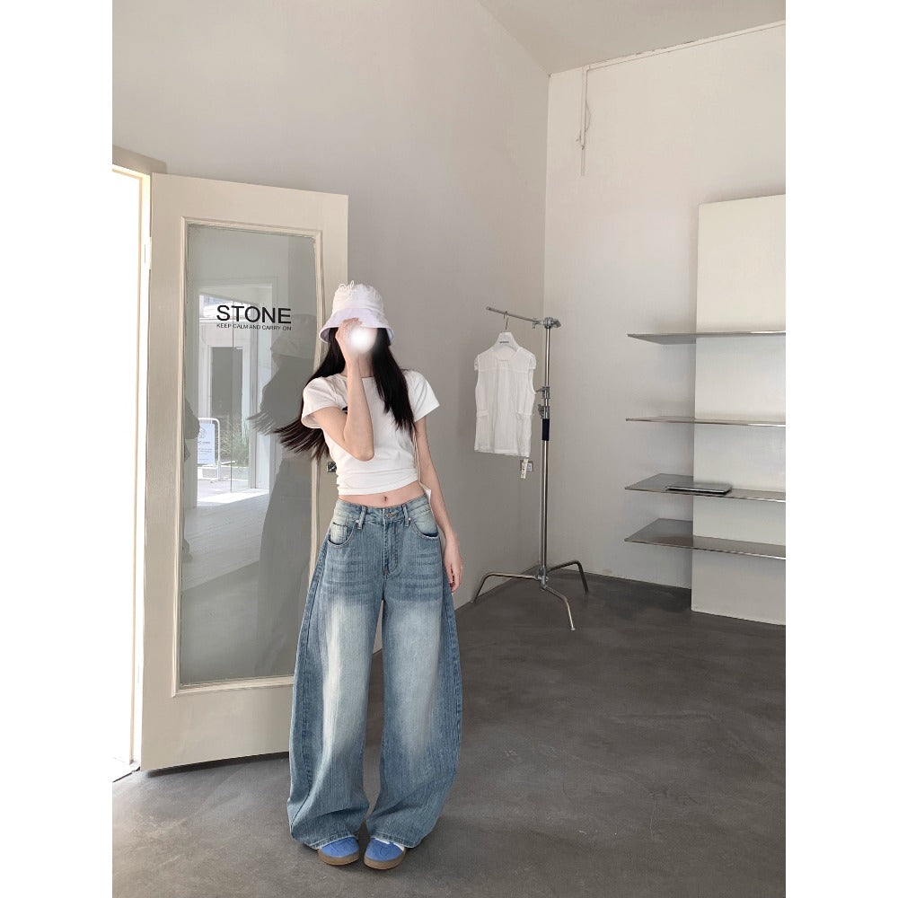 Light Blue Wide Leg High Waist Jeans for Women - Michela